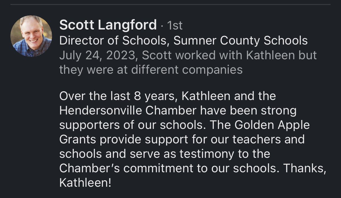 The Hendersonville Chamber Foundation has  donated over $400,000 to support education! Thank you Scott Langford for your belief in the work we do to serve our Hendersonville are Teachers and Sumner County Schools, Tennessee! Visit hendersonvillechamber.com Apply Now!