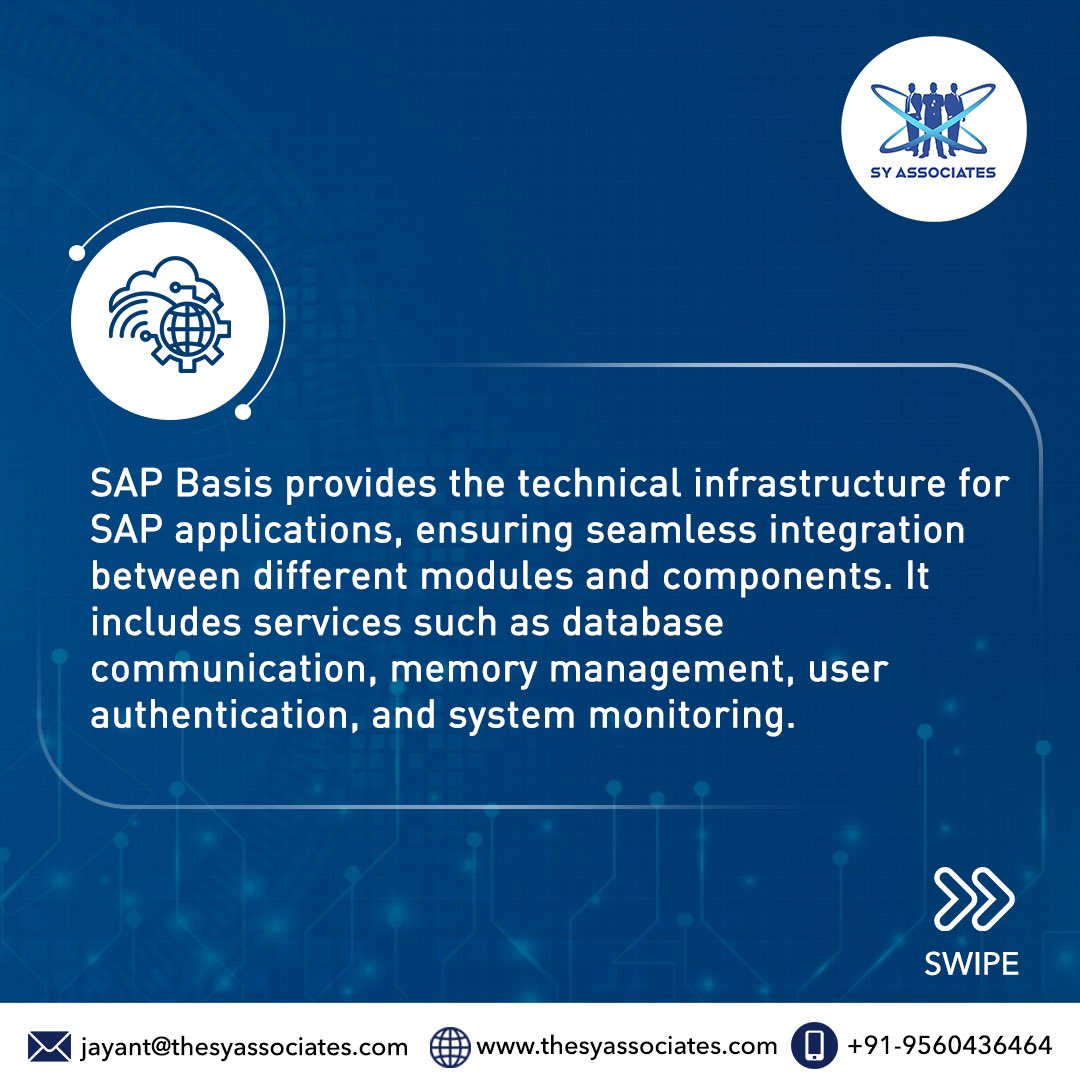 Stay updated with new trends in SAP technology with SY Associates. Write us at jayant@thesyassociates.com
#sap #sapbasis #sapbasisconsultant #saphana