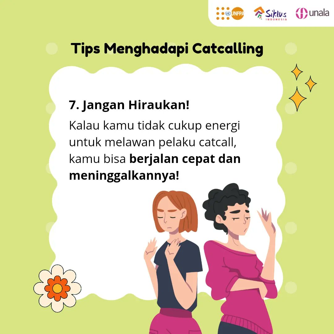 UnalaYouth's tweet photo. dan mungkin sampai menyebabkan masalah kesehatan dan keselamatan.

Melihat situasi dan jenis-jenis catcalling, ada beberapa cara yang dapat dilakukan untuk menghadapinya. Simak tips berikut ya! https://t.co/2XhnjplLHE