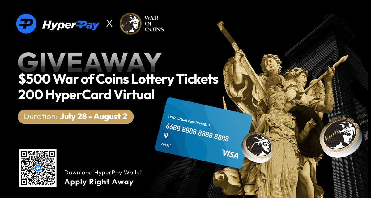 Hpx_Official's tweet photo. 📢Join the exciting #HyperPay & @warccoin 🎁 #Giveaway on @taskonxyz🙌 and START EARNING🤑

💰$500 War of Coins Lottery Tickets 
💳200 #HyperCard Virtual
⏲️6 DAYS

🔗https://t.co/B2bwDJZGNX

#warofcoins #Airdrop #AirdropAlert #Giveaways #TaskOn #CryptoCard #DeFianceApp #GiveawayAlert