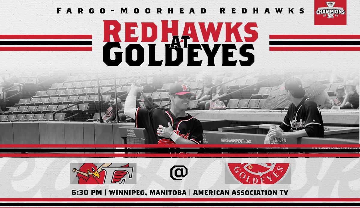 FMRedHawks's tweet image. And now we are up in Canada! The RedHawks and Goldeyes begin a four game series tonight!

🆚: @Wpg_Goldeyes 
⏰: 6:30 pm
🏟️: Shaw Park
📻: @740TheFAN 
📺: aabaseball.tv