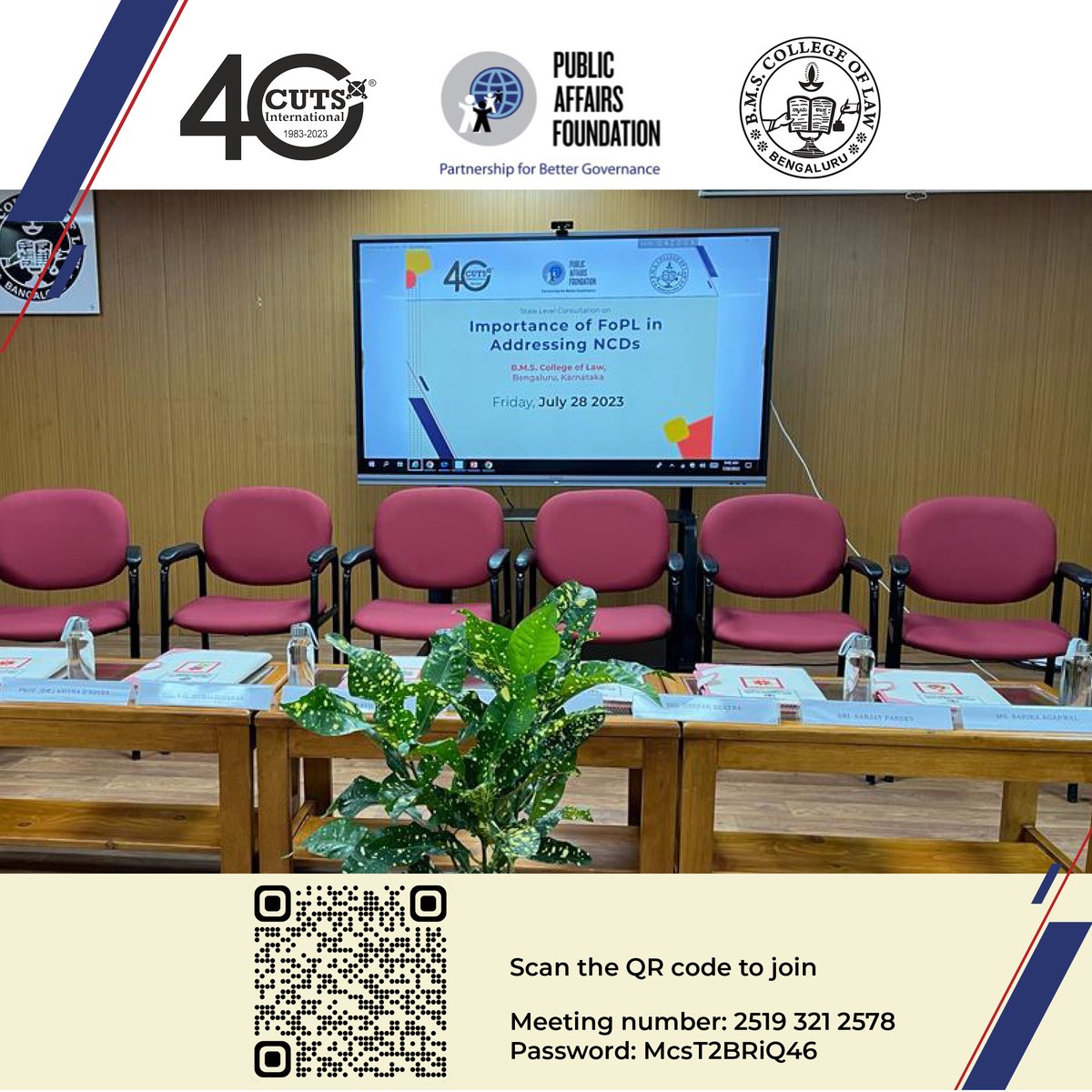 Kickstarting the State Level Consultation Workshop on the Importance of FoPL in addressing NCDs in association with CUTS international and BMS College of Law - Scan the QR code to join the live session.

@annaravi
@onthinktanks
@cutsint
@pacindia
@MoHFW_INDIA
@pafglobal