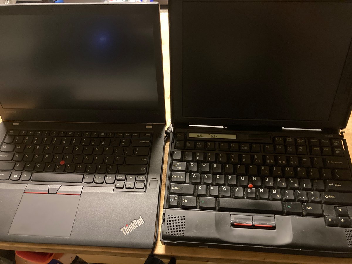 I just got this barebones #thinkpad T470 and there’s only a few minutes left of #ThinkPadThursday so this 2018 machine is next to a 1997 760ED.