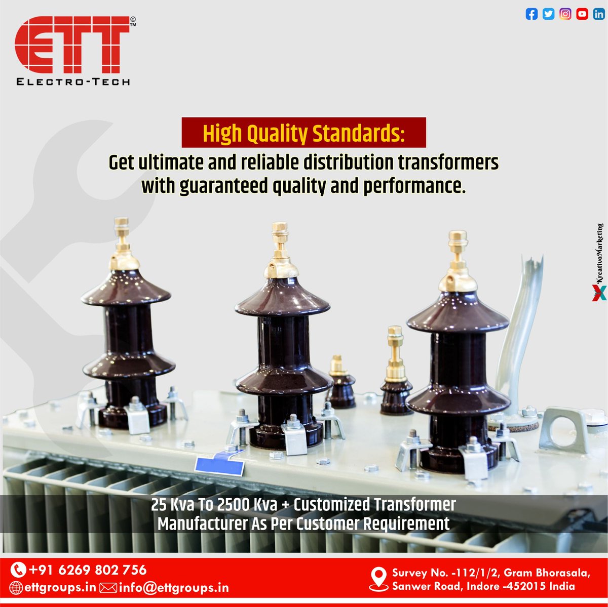 ElectroTechTra1's tweet image. Experience the Excellence: Our ETT Transformers Set Unparalleled Quality Standards! Your Ultimate and Reliable Distributor for Guaranteed Quality Performance.

ettgroups.in
contact now :- 6269802756
#ELECTROTECH #MPEBIndore #MSEDCL #grid
#powertransformer #technology