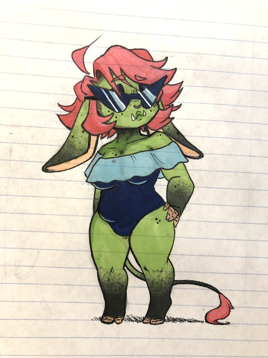 WildMagicWaifu's tweet photo. Whatβs this? A full body piece? And itβs a swimsuit doodle?? ππ¦
Just glad to draw myself out of the night guard uniform for once! #HotGoblinSummer #goblinwaifu https://t.co/05WZCRflIt