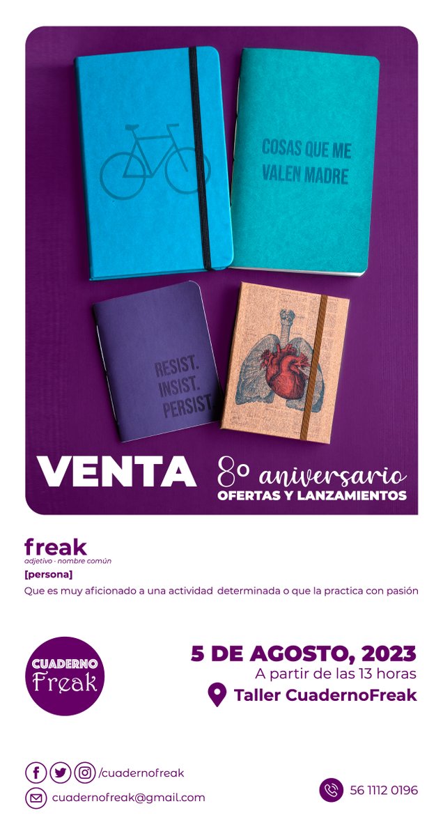 CuadernoFreak's tweet photo. Parece increíble y la emoción es mucha. Nos vemos el próximo 5 de agosto en nuestro Taller, tendremos ofertas y novedades. 8 años juntos. https://t.co/xFPk2I2l5J