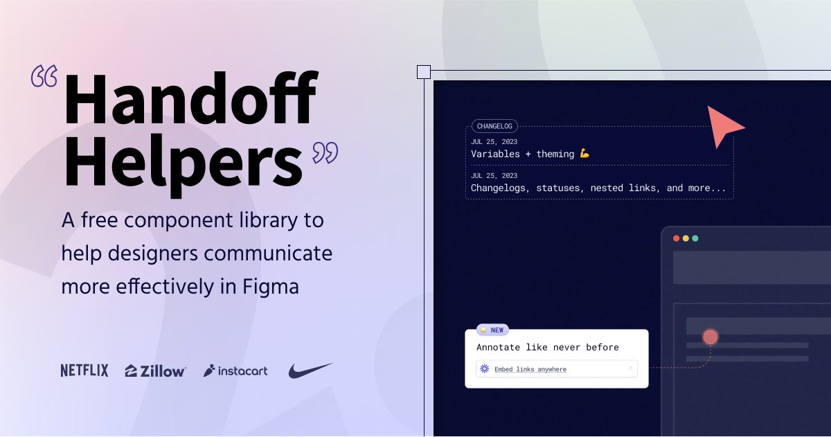 Figma Handoff Helpers (figma.com/community/file…), a lovely free design annotation kit to help you communicate effectively in Figma — with status cards, table of contents and a checklist component. 🎉Now updated: figma.com/community/file… Put together by @ridd_design 👏🏼👏🏽👏🏾 #figma
