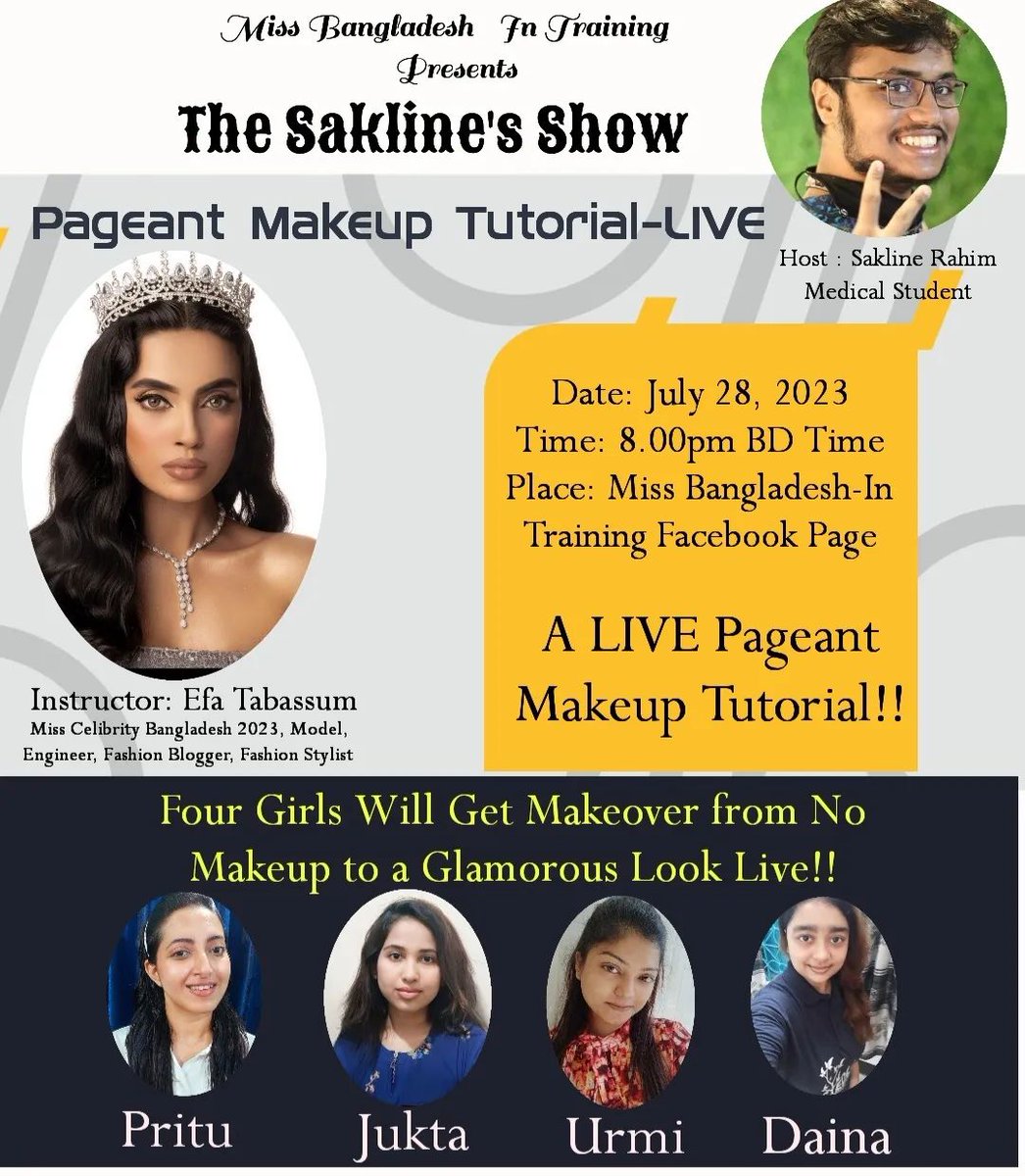 missbd_IT's tweet photo. Excited about #pageantnudemakeuplook  then this #live is for you with most #delegate #beautiful #misscelibrityBangladesh2023 #model #engineer #fashionblogger #fashionstylist EfaTabassum😍 #Anchor @MahmudSakline  #Models @BhowmikJukta   @she_pritu   @SanjidaZamanUr1  @DainaKuddus https://t.co/WdK24A2YQk