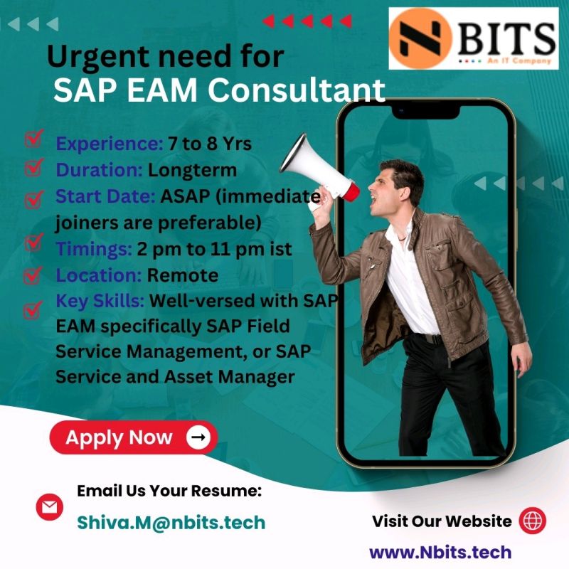 nbits_itcompany's tweet image. Urgent Need for SAP EAM consultant

Exp: 7 to 8 Yrs

Duration: Longterm

Start Date: ASAP (immediate joiners are preferable)

Timings: 2pm to 11pm IST

Location: Remote

If you are interested, please share your profile to Shiva.M@nbits.tech
#sapeam #sapservice #sapassetmanagement
