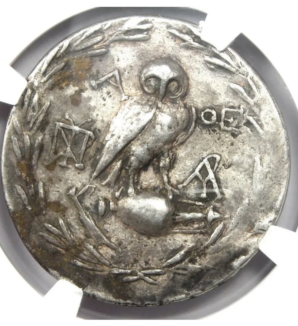 The owl on this 2nd century BC silver coin is a pretty bird! #furrynumismatics