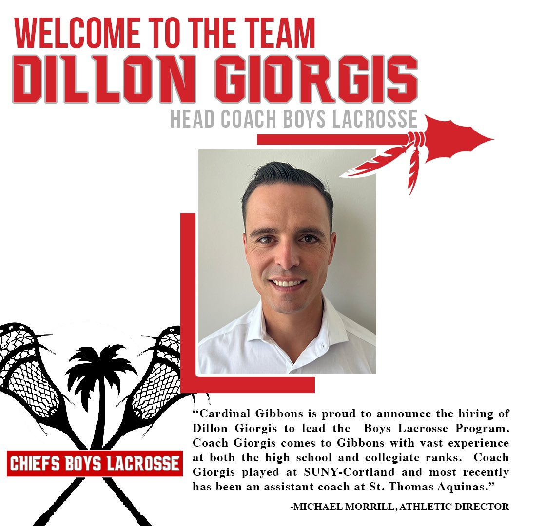 Cardinal Gibbons Chiefs Athletics (@cghschiefs) on Twitter photo We are excited to welcome Coach Dillon Giorgis to the Cardinal Gibbons Family!! <a href="/dillon_giorgis/">Dillon Giorgis</a> <a href="/CGHSFL/">Cardinal Gibbons FL</a> We are excited to welcome Coach Dillon Giorgis to the Cardinal Gibbons Family!! <a href="/dillon_giorgis/">Dillon Giorgis</a> <a href="/CGHSFL/">Cardinal Gibbons FL</a>
