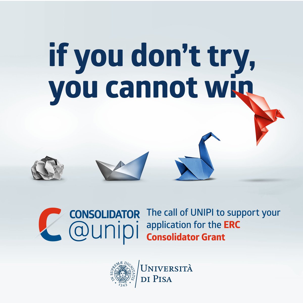 The call CONSOLIDATOR@UNIPI has been published! @Unipisa will identify the best ideas and help applicants to transform them into competitive proposals for the #HorizonEU #ERC COG-2024 call ⌛️ 11/09 11:59 pm Info & call bit.ly/3q9Dzyy @ERC_Research @HorizonEU