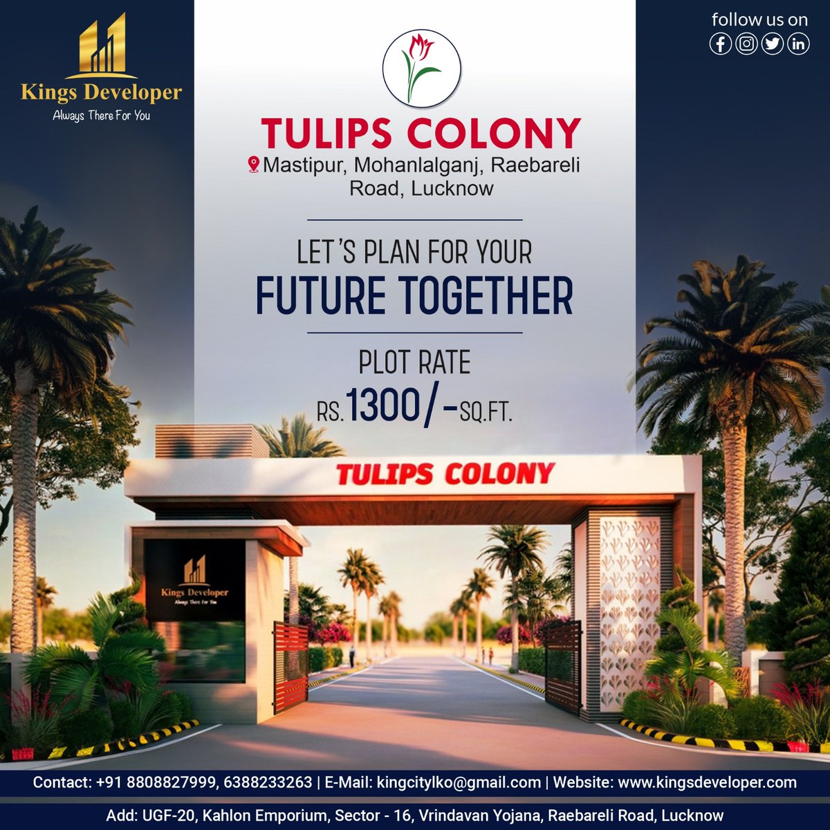 🏡 Let's Shape Your Future Together! 🤝🚀
#KingsDeveloper #InvestInYourFuture #DreamPlot #TulipsColony #LucknowRealty #RealEstateInvestment #ProsperousFuture #SecureYourDreams #BetterTomorrow #PlotForSale #NatureLiving #RealEstateLucknow #BuildYourDreamHome