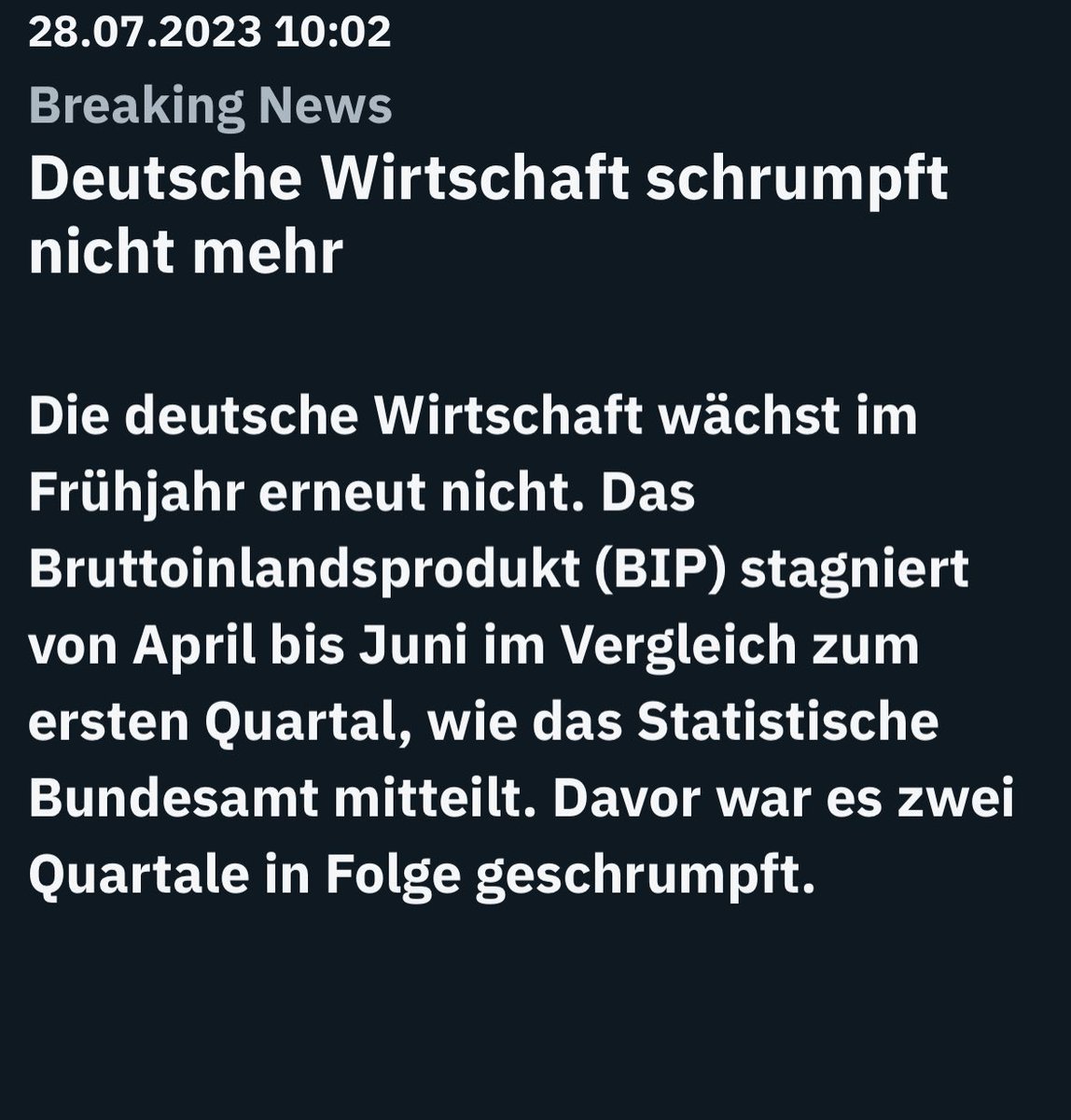 Die deutsche Wirtschaft schrumpft nicht mehr. Das ist das Ergebnis der klugen Wirtschaftspolitik der Ampel-Koalition und von Robert Habeck - das grüne Wirtschaftswunder ist da!