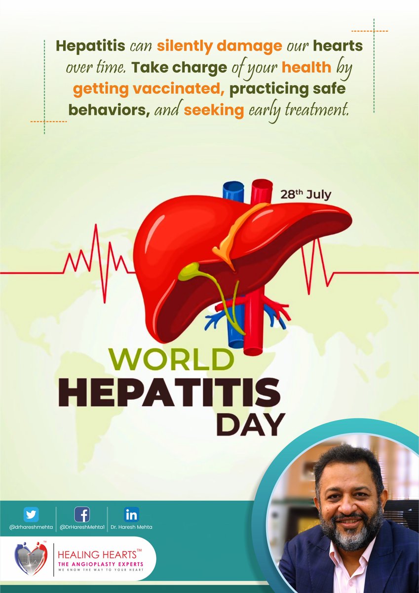 DrHareshMehta1's tweet photo. Prevention is key! Get tested, get vaccinated, and stay protected from Hepatitis

World Hepatitis Day

#InterventionalCardiologist #BestTaviDoctor #TAVRspecialist #TopTAVIdoctor #Cardiologist #Heartspecialist #heartdoctor​ #hepatitis #hepatitisawareness https://t.co/ihZ76b6xxF