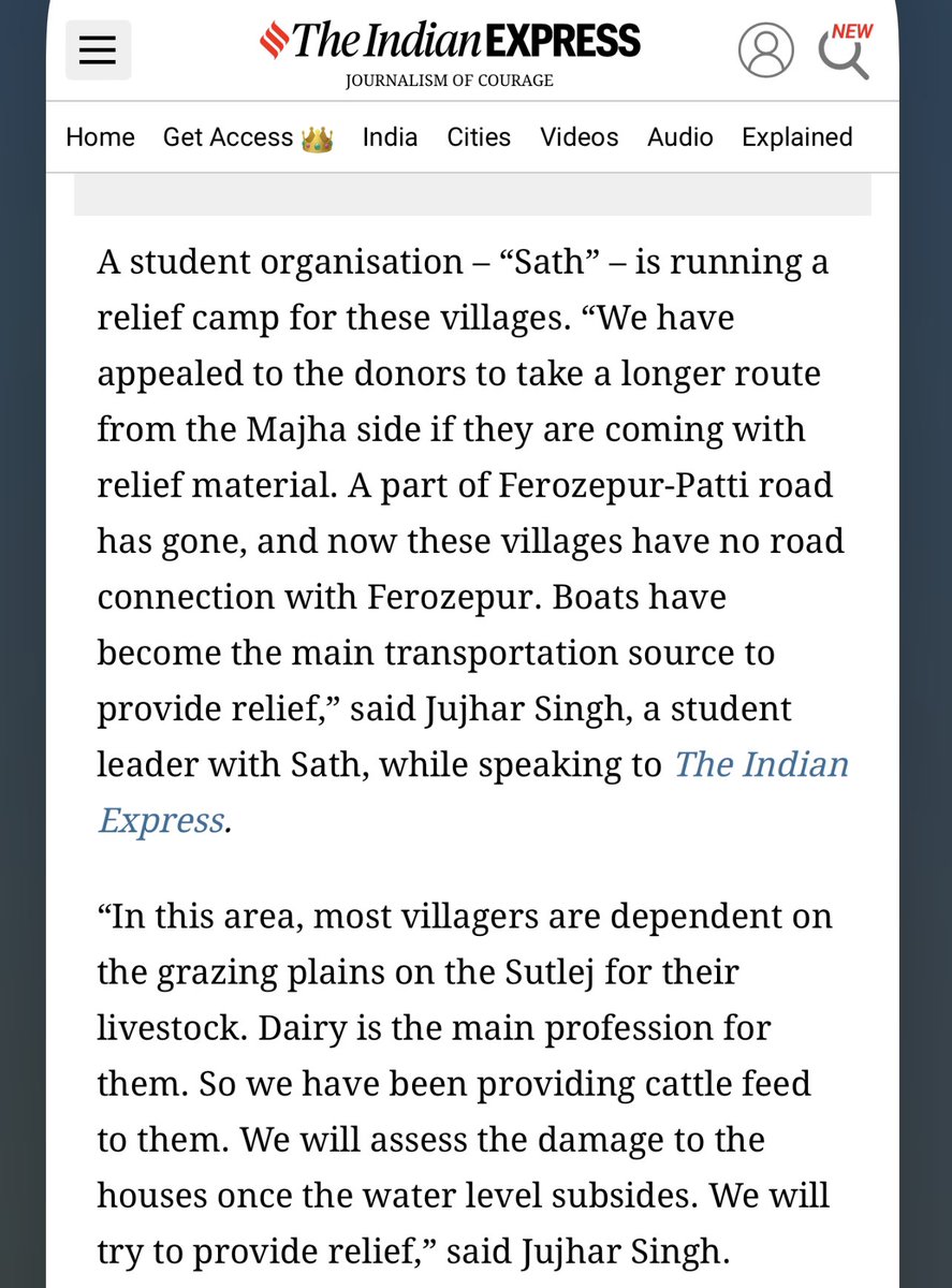 ਹੜ੍ਹ ਪੀੜਤਾਂ ਲਈ ਸਰਗਰਮ ਵਿਦਿਆਰਥੀ ਜਥੇਬੰਦੀ ਸੱਥ 
indianexpress.com/article/cities…