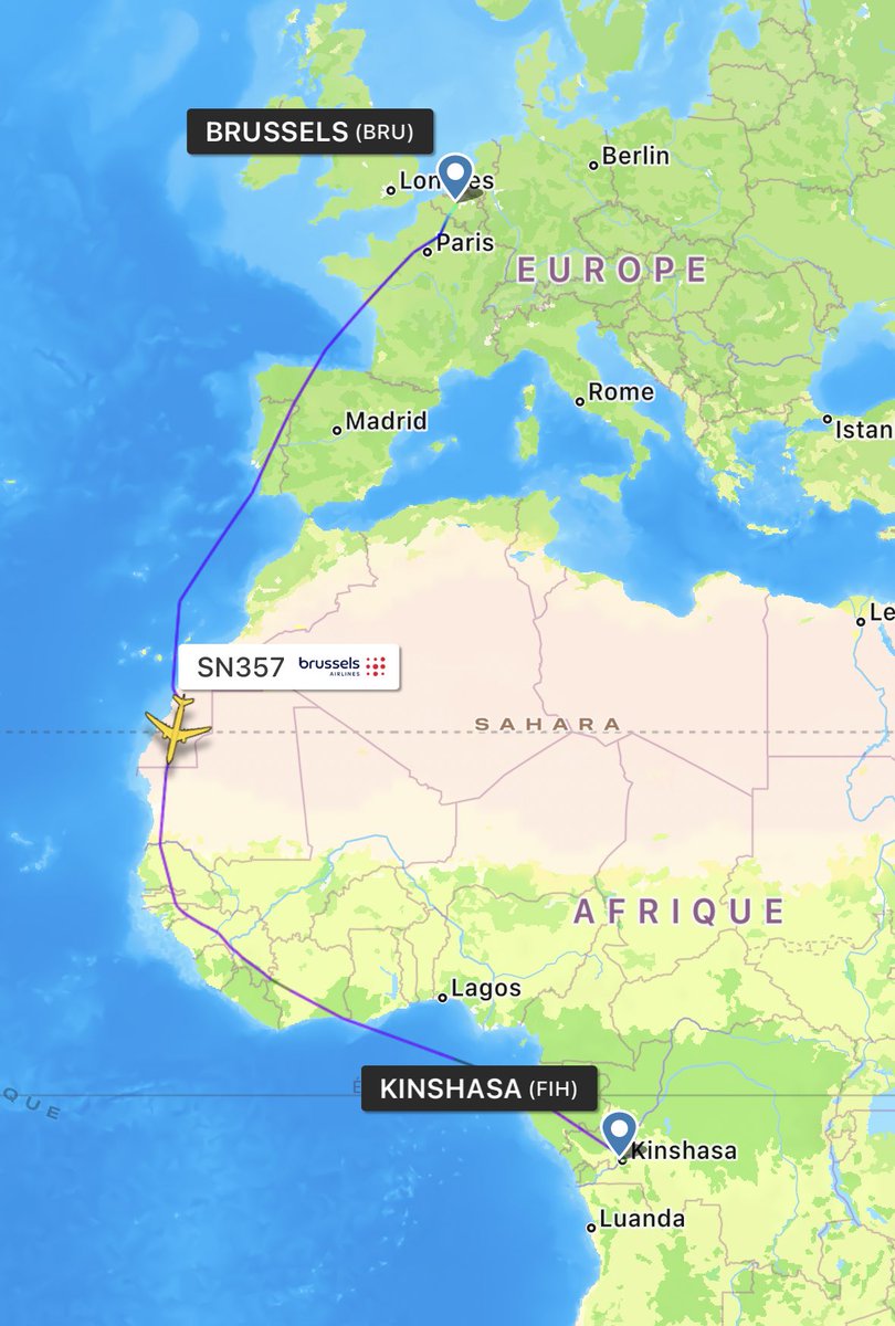 airplusnews's tweet image. 🇧🇪 Le coup d’état au Niger impacte fortement les vols africains de Brussels Airlines (plus de survol du Niger &amp;amp; du Mali).

▫️Bruxelles - Yaoundé + 3h
▫️Bruxelles - Kinshasa + 2h50