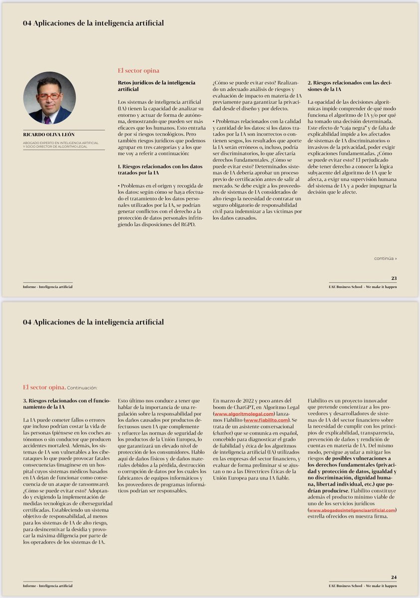 RicarditoOliva's tweet image. 𝐈𝐧𝐟𝐨𝐫𝐦𝐞 𝐬𝐨𝐛𝐫𝐞 𝐞𝐥 𝐩𝐨𝐭𝐞𝐧𝐜𝐢𝐚𝐥 𝐲 𝐥𝐨𝐬 𝐝𝐞𝐬𝐚𝐟í𝐨𝐬 𝐝𝐞 𝐥𝐚 𝐢𝐧𝐭𝐞𝐥𝐢𝐠𝐞𝐧𝐜𝐢𝐚 𝐚𝐫𝐭𝐢𝐟𝐢𝐜𝐢𝐚𝐥 del @EAE_B_School 
Me he encargado de los retos jurídicos de la #IA. El Informe completo lnkd.in/dbGwE-GH
#AI #algorithm @algoritmolegal