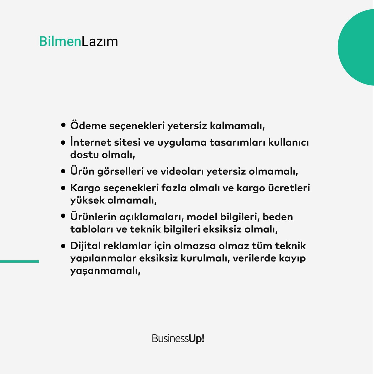 BusinessUp_tr's tweet photo. İnternet sitende daha fazla satış için yapabilmen için gerekli olan 30 maddeyi sizin için hazırladık efenim. Hemen kaydedin, kesin lazım olur. “Amann noolacak açacan bi internet sitesi, satancan tüm ürünleri” diyenlere de pek inanmayın siz, o kadar kolay değil. https://t.co/TO3zxB6YEp
