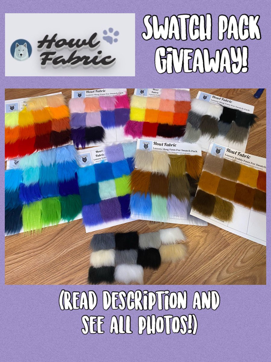 I’m doing a giveaway for a swatch pack of Howl Fabrics Luxury shag, Teddy, and Bunny fur! Please read full desc bellow! 

To enter-
🔁Retweet this post
➕Follow Me
💬Comment your fave fur color!

Ends Aug 1st! Shipping FREE within the US! 

Good luck!^^