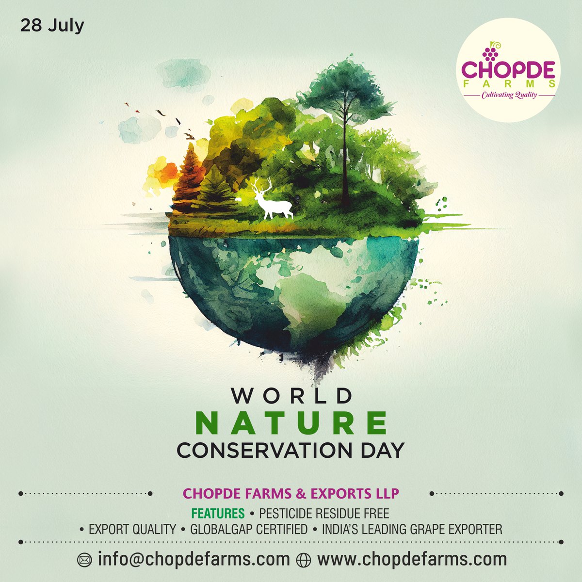 ChopdeFarms's tweet photo. It's not just a day; it's a call to action! Let's stand up for nature, support eco-friendly initiatives, and make a positive impact on World Nature Conservation Day. 
#NatureMatters #ConservationGoals #WorldNatureConservationDay
#chopdefarms #fruitexport #fruit #export https://t.co/bEAaP0zUhF