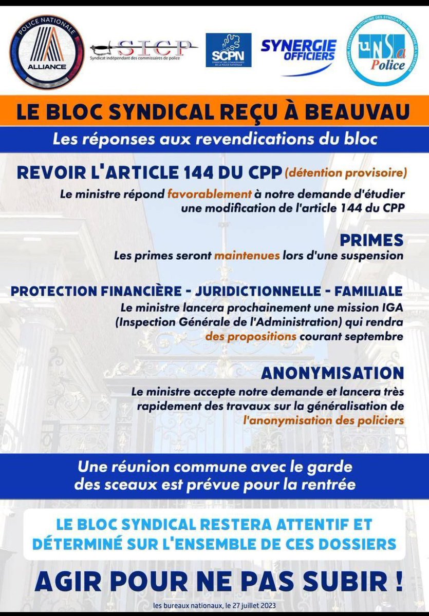 NicolasFramont's tweet image. Après avoir fraudé l'assurance maladie et refusé de faire leur boulot, les policiers obtiennent, en moins d'une semaine, la prise en compte de leurs revendications. Et quelles revendications ! Pouvoir tabasser, blesser et tuer en toute impunité.

C'est la fin de l'Etat de droit.