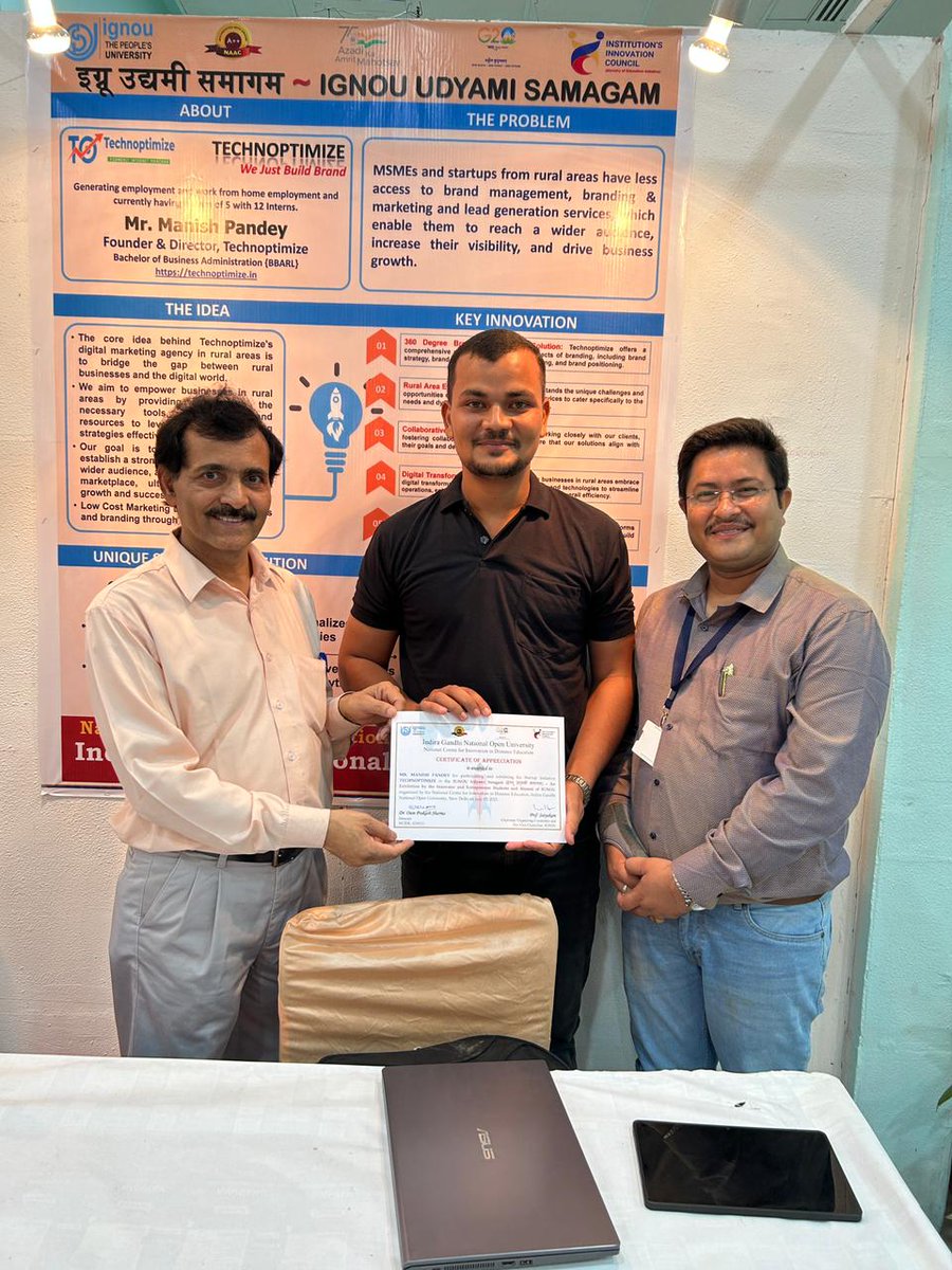 officialmanishh's tweet photo. Exciting moments at the IGNOU Udyami Samagam! Team Technoptimize had an incredible opportunity to present our startup venture in front of esteemed guests
@InnovationsIGN1 @OfficialIGNOU @adtechnoptimize https://t.co/31sgbImha4