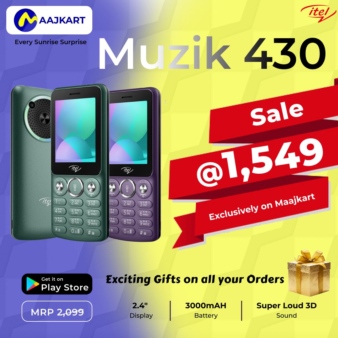 maajkart2025's tweet photo. Itel
Itel – it5093 – Muzik 430
✅ 32 MB RAM | 32 MB ROM
✅ 6.1 cm (2.4 inch) Display
✅ Cellular Technology: 2G
✅ Battery: 3000 mAh

https://t.co/Fx4o8kik5H

#mobile #featurephone #itel #keypadmobile #keyphone #cashondelivery #freedelivery #offeronsale #bestdeals #bestsale https://t.co/TXHBjVIhV0