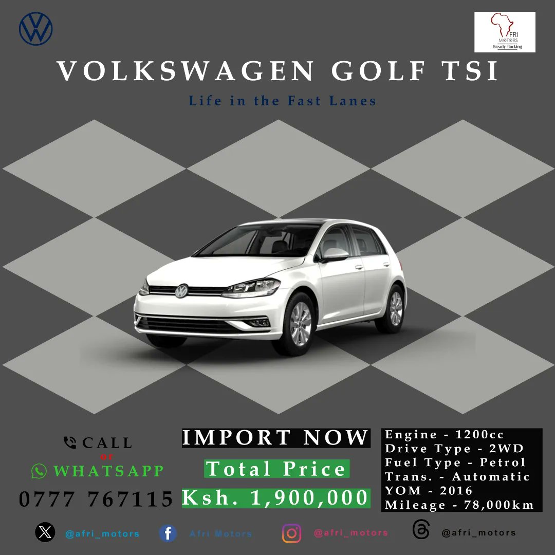 eknya_ventures's tweet photo. Cruise in Style and 'Tee'-si the Road Ahead! 🚗⛳️ Total Price: Ksh. 1,900,000. Don't 'drive' yourself crazy, Call or WhatsApp 0777 767115 to 'import'-antly seal the deal!
#BuyAfri
#SteadyRocking https://t.co/CmuRYNzLu0