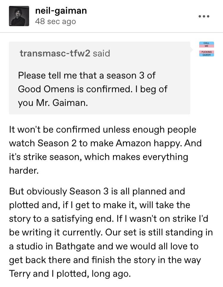 everlarkeia's tweet photo. LAS QUIERO A TODAS Y TODOS VIENDO GOOD OMENS COMO SI LA VIDA LES FUERA EN ELLO PORQUE LITERAL LA VIDA NOS DEPENDE DE ESO #GoodOmens2 https://t.co/27wQFFuWqY