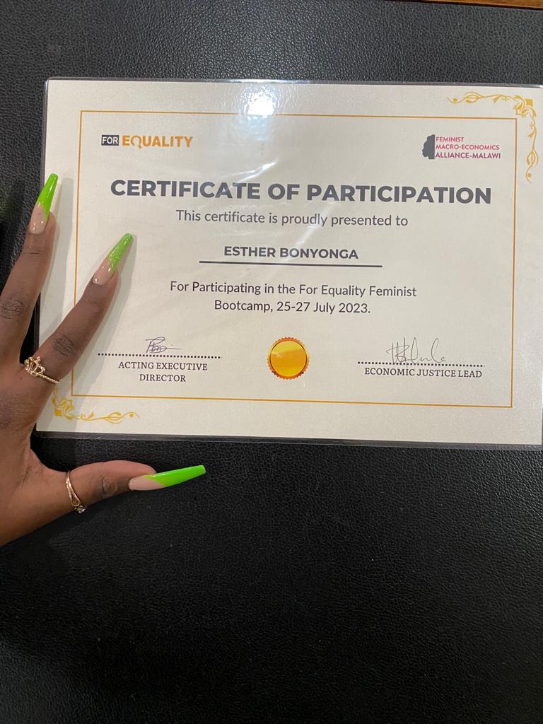 I am thrilled to have been among the 10 young women leaders from Women rights organizations from central region to participate in a three-day training on Feminist Macroeconomics to be able to incorporate it in our gender perspective programs and activities.
@forequality_mw