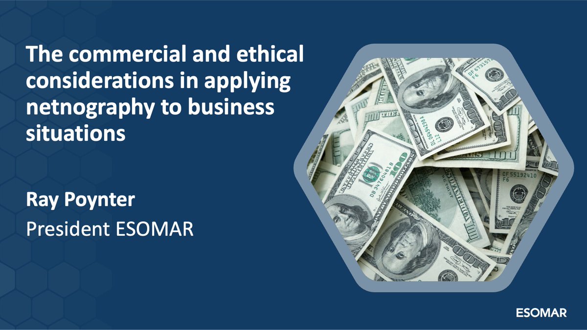 Looking forward to presenting at #netnocon23 today on behalf of #ESOMAR. I will be showing how the commercial world borrows tools from the academic world of netnography to help clients answer business questions.