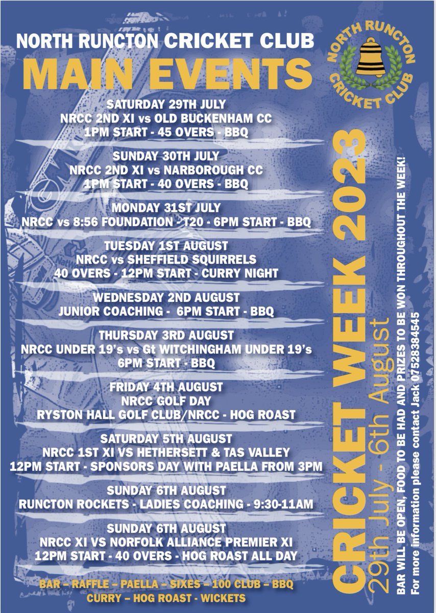Our Annual Cricket Week starts tomorrow!

See you there! 🏏🌞🍻🍔