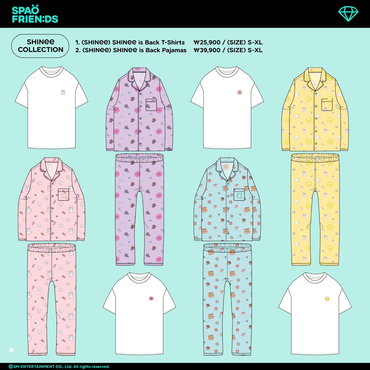 SpaoKr's tweet photo. [SPAO X SHINee Collection]
2023.07.28(FRI) 17:00PM 2차 오픈

여러분들의 뜨거운 성원으로 빠르게 초도물량이 소진되었던 샤이니 컬렉션을 잠시후 저녁 5시에 추가 판매 오픈할 예정입니다!

<컬렉션 라인업>
① 긴팔파자마 4종_39,900원
② 반팔티셔츠 4종_25,900원

<구매 증정 사은품>
샤이니 상품 5만원 이상 구매시 마우스패드 증정
찡구왕/복실이/다라밍/탬아리 4종 중 1종 랜덤 증정
※ 선착순으로 증정되며, 소진시 종료됩니다.

<발매처>
스파오닷컴 / SMTOWN &STORE