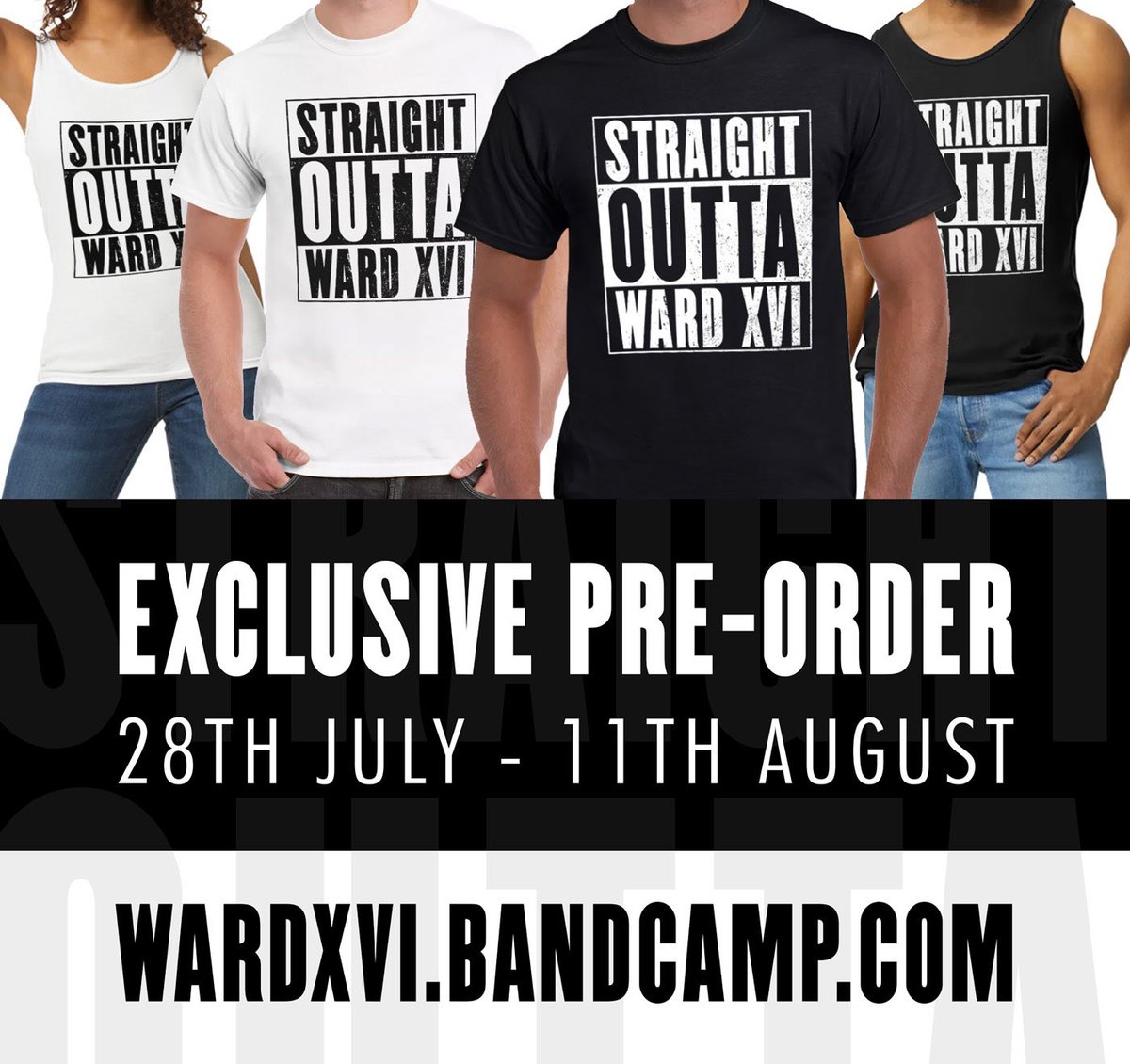 Today’s the day that you can pre-order our new 'Straight Outta' tee/vest. We're quite a way off being able to afford the recording of album 3, so all profits will help go towards that cost and of course you'll also look cool af!