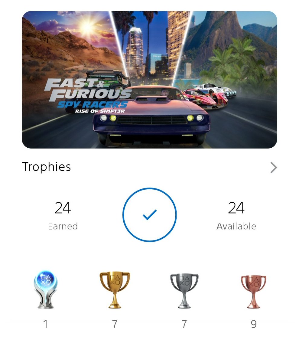Thanks to @alvin_balay for the heads up, I Jumped on the ever so easy and quite boring band wagon to grab platinum 66. Disappointed myself it wasn't a star wars game for the reference but ah well. Easy and just under 3 hours
#PlayStation5 #platinumtrophy #FastAndFuriousSpyRacers