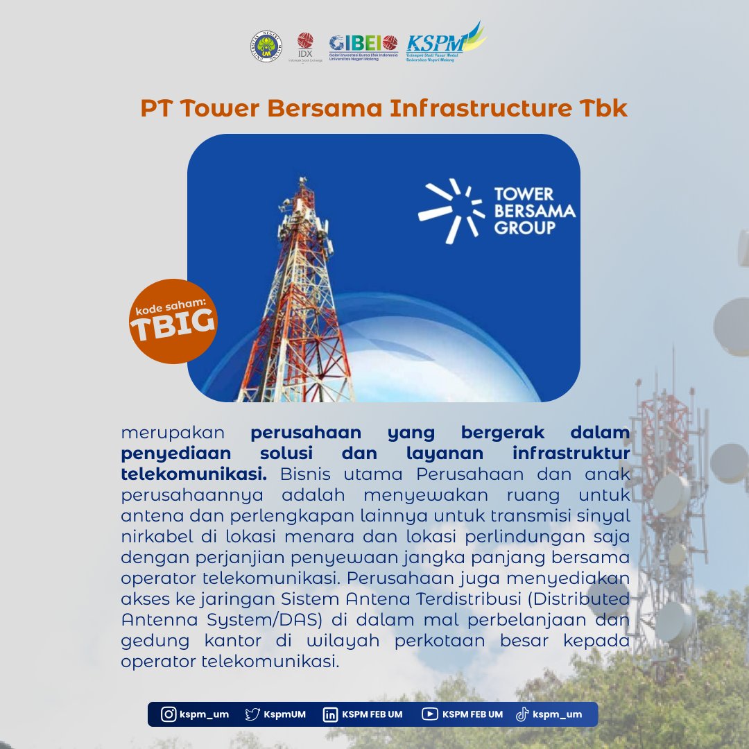 KspmUM's tweet photo. [ STOCK BATTLE ]

Haii Sobat KSPM 👋

PT Tower Bersama Infrastructure Tbk ( TBIG ) dan PT Sarana Menara Nusantara Tbk ( TWOR ) merupakan dua perusahaan besar yang bergerak di industri Telekomunikasi. https://t.co/1dBKzy8Uf7