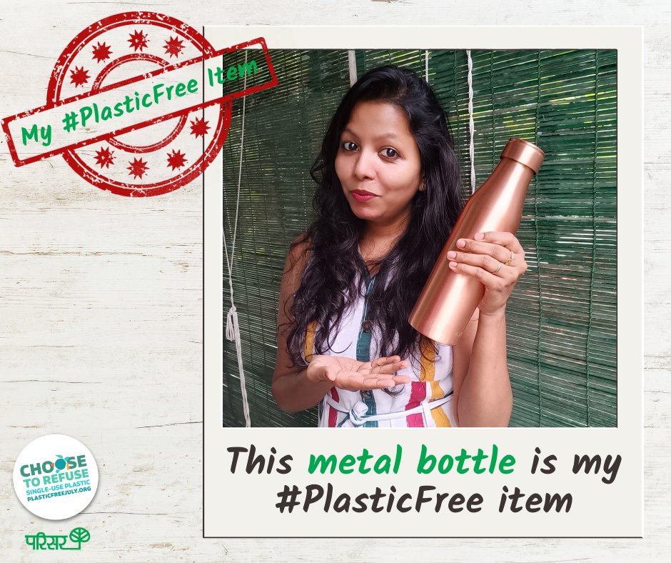 parisarpune's tweet photo. This metal bottle is my #plasticfree item because it can be reused and refilled. #ChooseToRefuse Single Use Plastic! Carry your own water bottles and say no to plastic water bottles.

What is your plastic-free item?
#PlasticFreeJuly 
#SmallStepsBigDifference
#BeatPlasticPollution https://t.co/RBezwah7Lw
