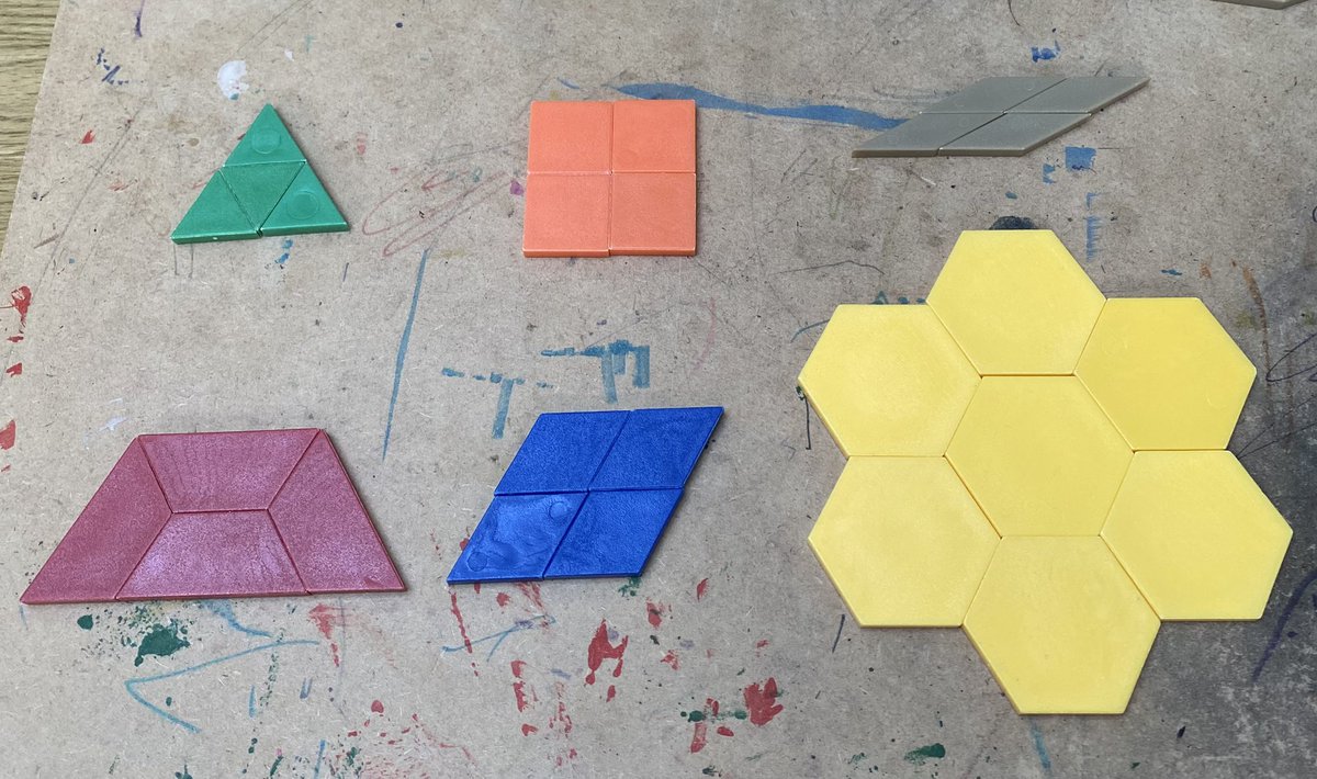 StudyMaths's tweet image. Early morning pattern block fun.

Which one doesn’t belong? #wodb