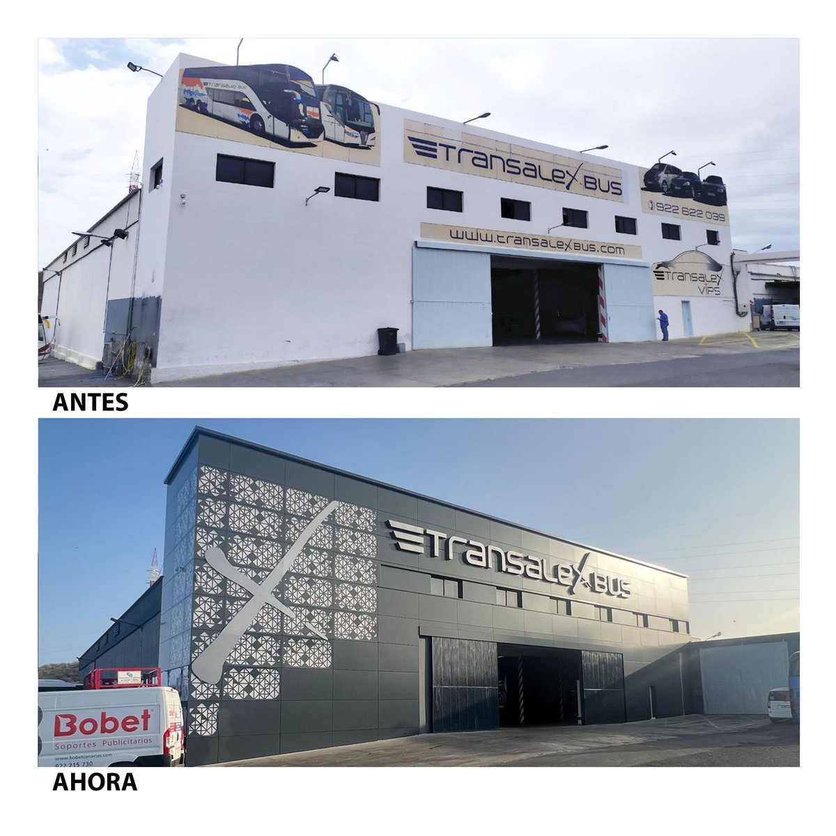 bobetcanarias's tweet photo. ¡La innovación y el estilo se unen en la nueva fachada ventilada que hemos diseñado, fabricado e instalado para Transalex Bus ! https://t.co/gI3mVQGH79