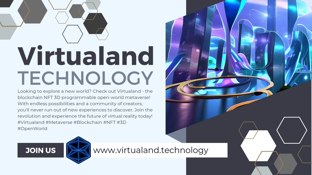 Virtualand_tech's tweet photo. Virtualand - the blockchain NFT 3D programmable open-world metaverse! With endless possibilities and a community of creators, you'll never run out of new experiences to discover.
#Virtualand #Metaverse #Blockchain #NFT #3D #OpenWorld
https://t.co/oAAZDZ2Gq5 https://t.co/us8MRvFfO7