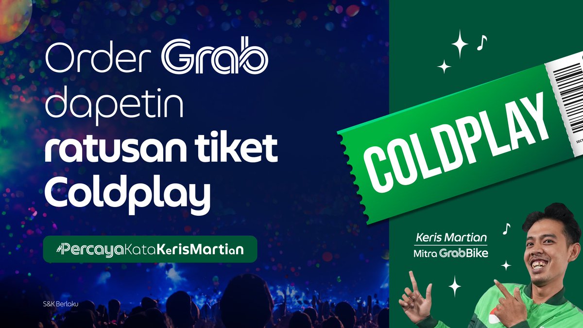 Cuman mau bilang…berdoa saja tidak cukup buat dapetin tiket coldplay dari Grab, jadi ayo order GrabFood/GrabCar/GrabBike sebanyak-banyaknya yak! grb.to/COLDPLAY #PercayaKataKerisMartian