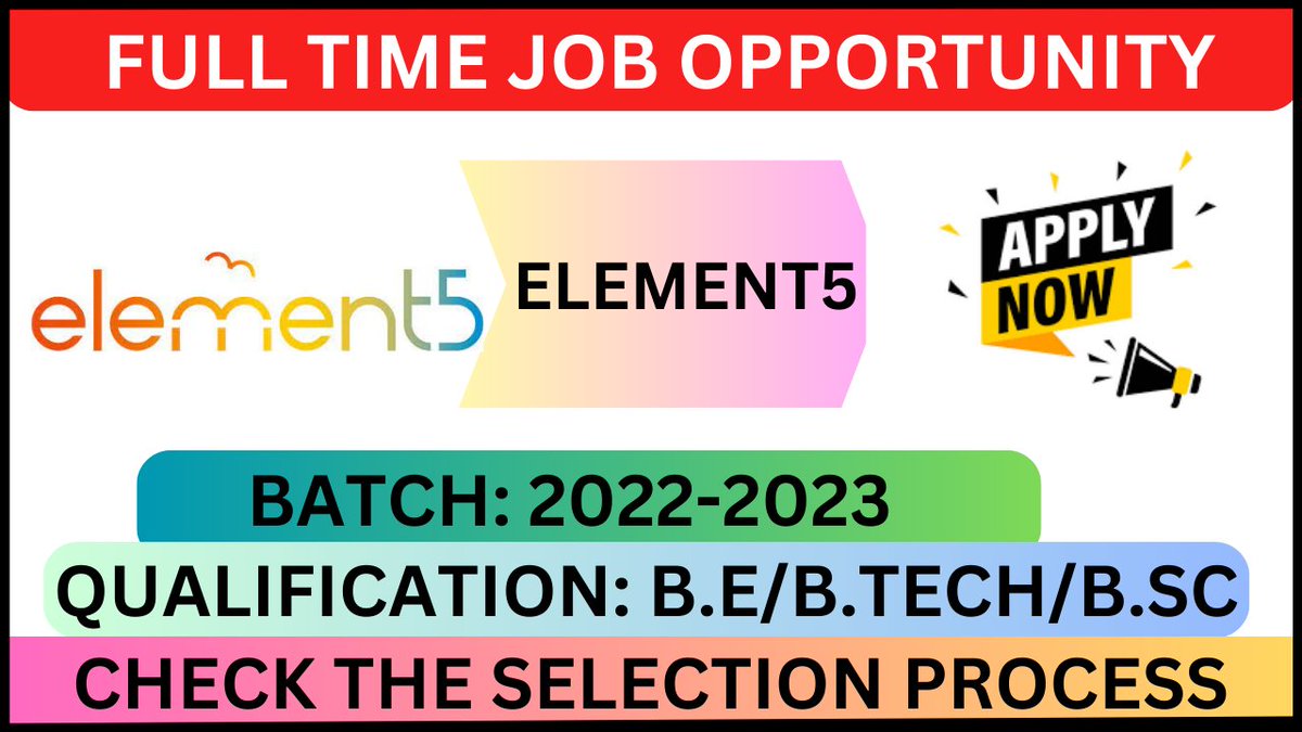 Freshersjobalrt's tweet image. Element5 Hiring Software Testing

Qualification : Any Qualification
Batch : 2022/2023
Location : Chennai
Apply Link : rb.gy/3kyrj
Whatsapp Group Link : lnkd.in/geG6Pc9j
#Element5TestingTalent #TestingOpportunities #SoftwareTestingJobs #JoinElement5Testing