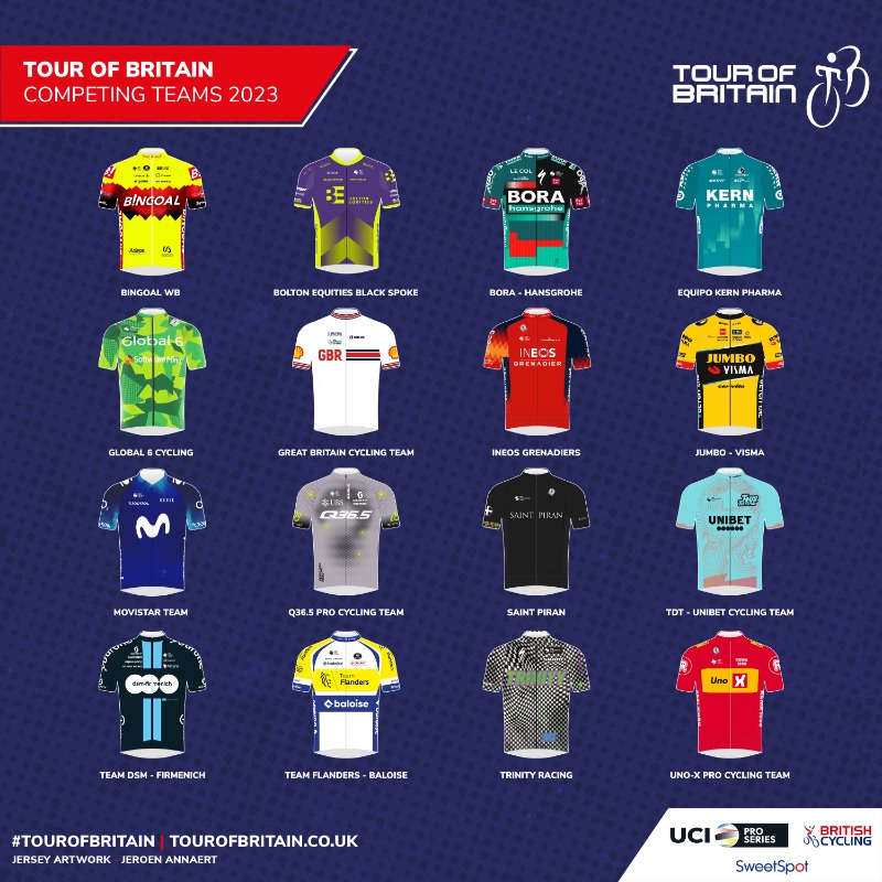 TourofBritain's tweet photo. This year's Tour of Britain 🇬🇧 will feature 16 of the world's leading, most exciting, and fledgling teams racing for glory.

#TourOfBritain 🔴🔵⚪