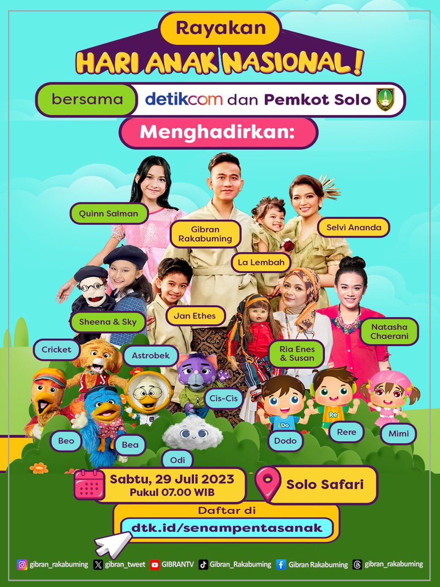 gibran_tweet's tweet photo. Memperingati hari anak nasional, @detikcom berkolaborasi dengan Pemkot Solo menggelar acara SENAM DAN PENTAS CERIA ANAK INDONESIA.

Sabtu, 29 Juli 2023
Pukul 07.00 WIB
Di Solo Safari https://t.co/ASRipdiA0Y