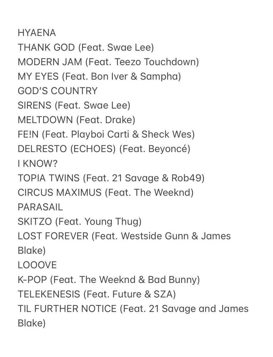 _itz_jordany_'s tweet photo. Travis Scott- Utopia (Tracklist with Features) https://t.co/ag1G2rFCzc