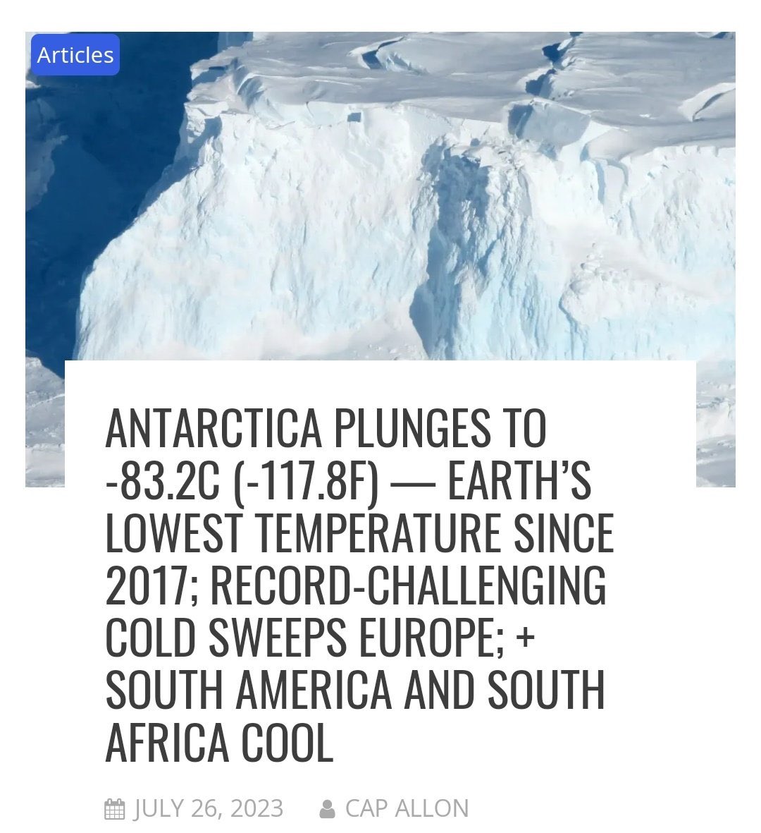 davidkurten's tweet image. Near-record low temperatures in Antarctica this year.
Whatever happened to global warming?