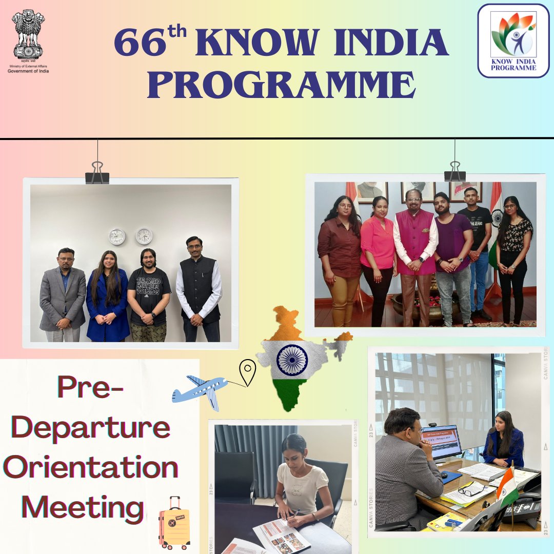 Pre-Departure Orientation Meetings conducted by various Indian Missions for the participants of the 66th Know India Programme (30th July to 18th August 2023).

@MOS_MEA @SecretaryCPVOIA @IndiainNZ @IndEmbSur @hcikingston 
#diasporaconnect #66KIP #diasporaengagement
