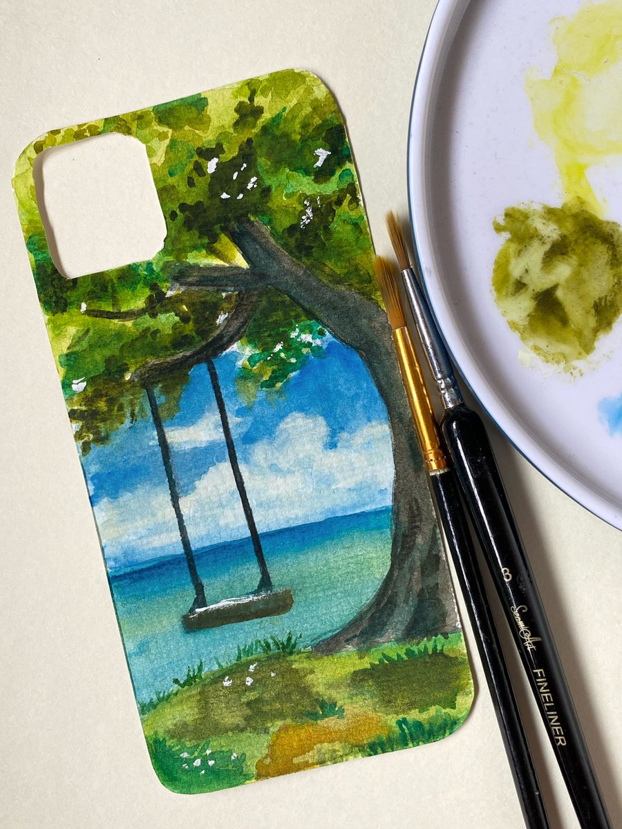 mona_lisaaa0814's tweet photo. painted scenery and a clear phone case https://t.co/9Tpwel03Tz