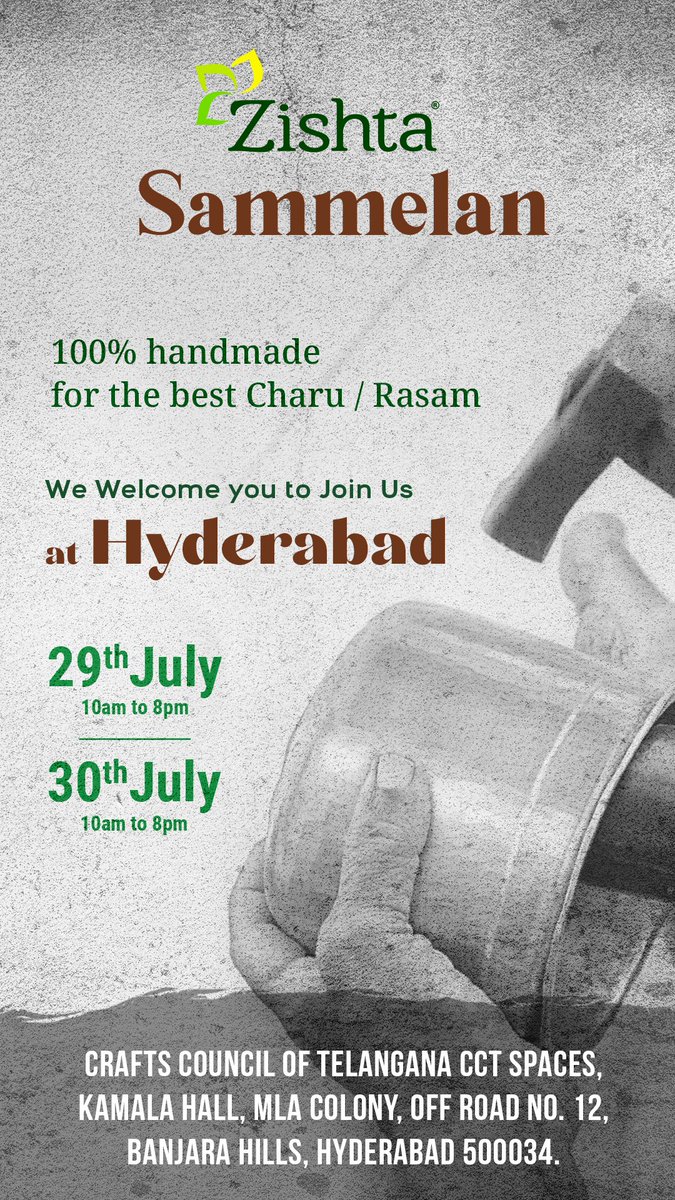 Venue: Crafts Council of Telangana CCT Spaces, Kamala Hall, MLA Colony, Off Road No.12,Banjara Hills, Hyderabad 500034
Date:29-30 July 2023
Time: 10am-8pm

#traditionalhomedecor #bronzecookware #brasscookware #traditionallamps #castironcookware #tincookware #kansaserveware